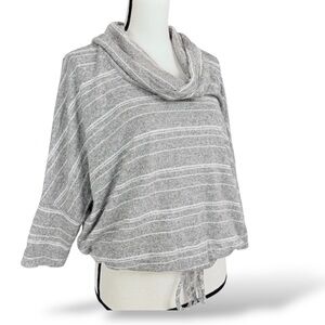 Green Envelope Soft Draped Cowl Neck Sweater XL Dolman Sleeves Grey White Jersey